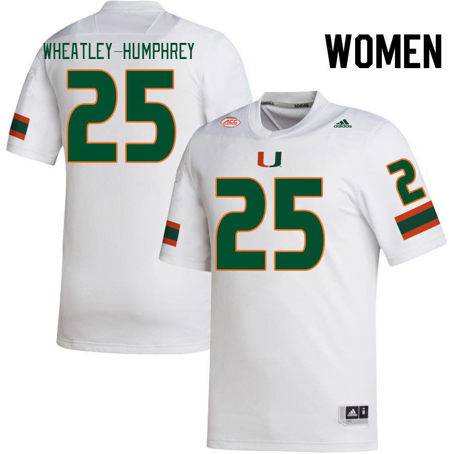 Women #25 Chris Wheatley-Humphrey Miami Hurricanes College Football Jerseys Stitched-White